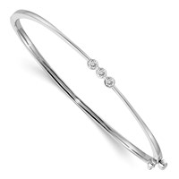 14K White Gold Complete 3-Stone 0.2 Carat VS Diamond Hinged Oval Bangle Bracelet view 1
