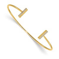 14K Yellow Gold Polished Complete 0.17 Carat a Diamond Bar Flexible Cuff Bangle Bracelet view 1