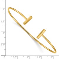 14K Yellow Gold Polished Bar Cuff 2.00mm Flexible Oval Bangle Bracelet view 3