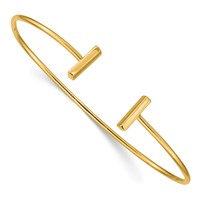 14K Yellow Gold Polished Bar Cuff 2.00mm Flexible Oval Bangle Bracelet view 1