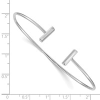 14K White Gold Polished Bar Cuff 2.00mm Flexible Oval Bangle Bracelet view 3