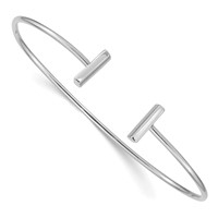 14K White Gold Polished Bar Cuff 2.00mm Flexible Oval Bangle Bracelet view 1