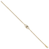14K Yellow Gold Complete a Diamond and Sapphire Evil Eye 2-Strand Bracelet with 1 Inch Extender, 7" view 2