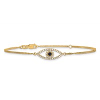 14K Yellow Gold Complete a Diamond and Sapphire Evil Eye 2-Strand Bracelet with 1 Inch Extender, 7" view 3