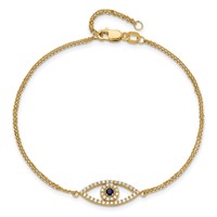 14K Yellow Gold Complete a Diamond and Sapphire Evil Eye 2-Strand Bracelet with 1 Inch Extender, 7" view 5