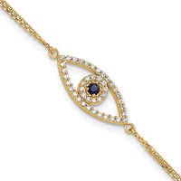 14K Yellow Gold Complete a Diamond and Sapphire Evil Eye 2-Strand Bracelet with 1 Inch Extender, 7" view 1