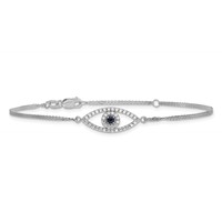 14K White Gold Complete a Diamond and Sapphire Evil Eye 2-Strand Bracelet with 1 Inch Extender, 7" view 3