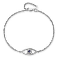 14K White Gold Complete a Diamond and Sapphire Evil Eye 2-Strand Bracelet with 1 Inch Extender, 7" view 5