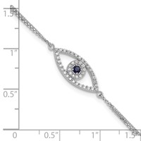 14K White Gold Complete a Diamond and Sapphire Evil Eye 2-Strand Bracelet with 1 Inch Extender, 7" view 4