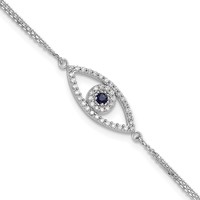 14K White Gold Complete a Diamond and Sapphire Evil Eye 2-Strand Bracelet with 1 Inch Extender, 7" view 1