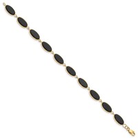 14K Yellow Gold Polished 12x 7mm Onyx Bracelet, 8.25" view 2