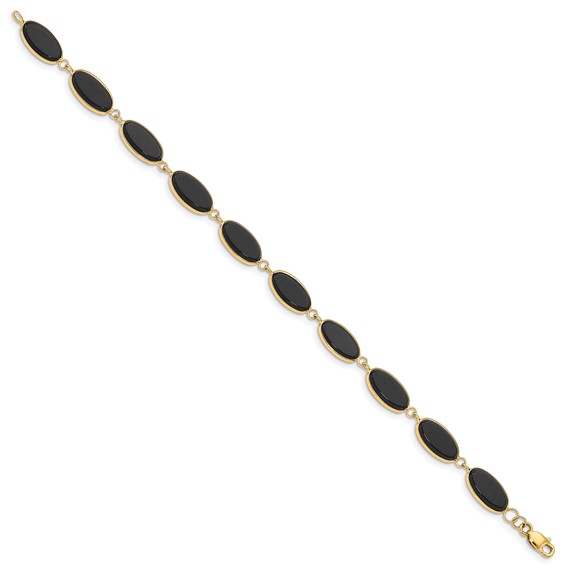 14k Polished 12x7mm Onyx 7.25 inch Bracelet