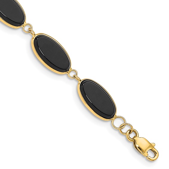 14k Polished 12x7mm Onyx 7.25 inch Bracelet
