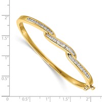 14K Yellow Gold Complete 1 Carat AA Diamond Hinged Oval Bangle Bracelet view 2