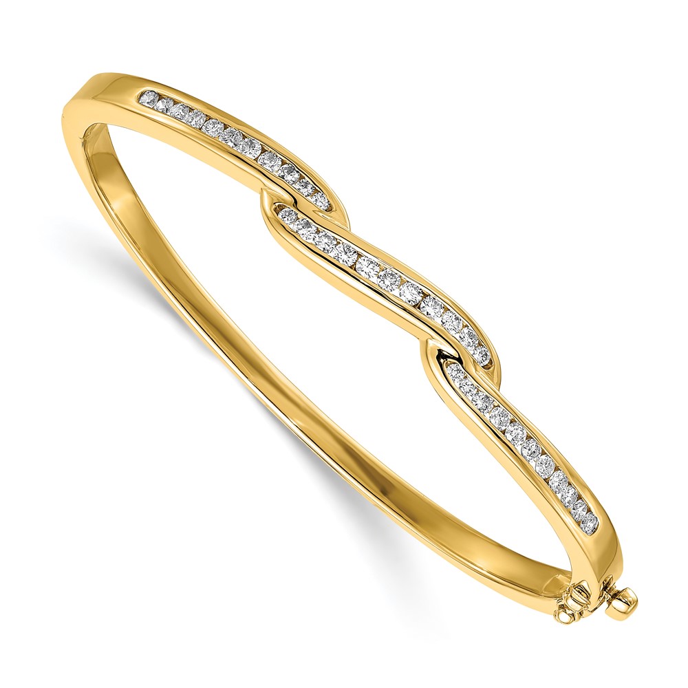 14K Yellow Gold Complete 1 Carat AA Diamond Hinged Oval Bangle Bracelet