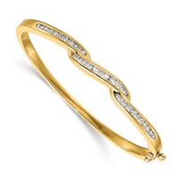 14K Yellow Gold Complete 1 Carat Aaa Diamond Hinged Oval Bangle Bracelet view 1