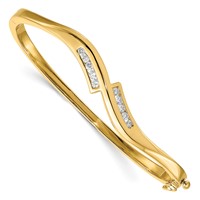 14K Yellow Gold Complete 0.38 Carat a Diamond Hinged Oval Bangle Bracelet view 1