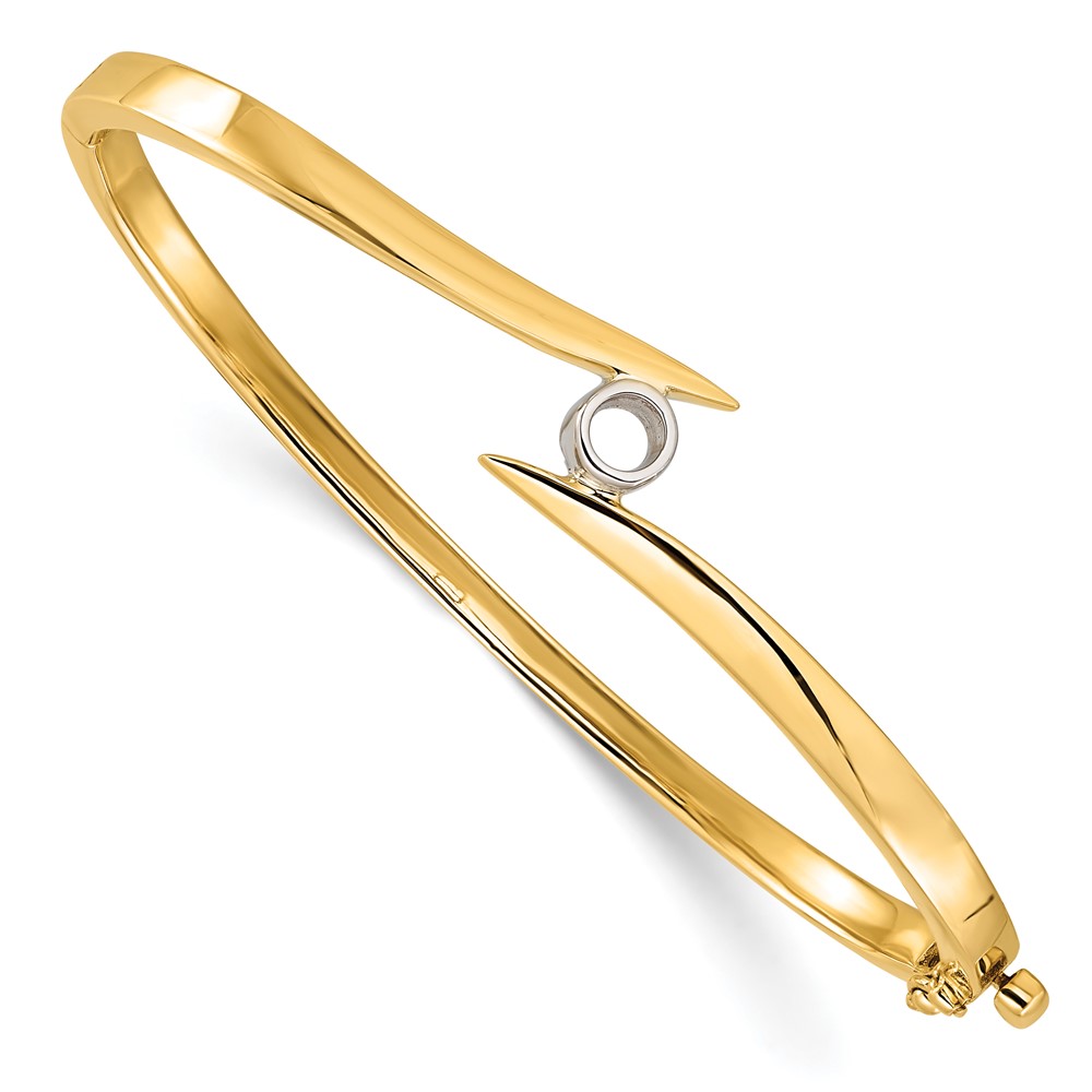 14K Two-tone Holds 0.25 Carat 4.0mm Round Stone Hinged Oval Bangle Bracelet Mounting