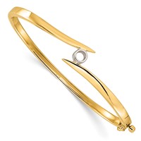 14K Two-tone Holds 0.25 Carat 4.0mm Round Stone Hinged Oval Bangle Bracelet Mounting view 1
