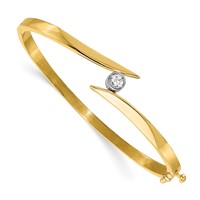 14K Two-tone Complete 0.25 Carat Aaa Diamond Hinged Oval Bangle Bracelet view 1