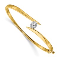 14K Two-tone Complete 0.375 Carat AA Diamond Hinged Oval Bangle Bracelet view 1