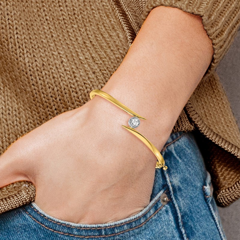 14k Two-Tone Yellow and White Gold 1/2 carat Lab Grown Diamond VS/SI+ G+ Complete Bangle Bracelet
