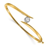 14K Two-tone Complete 1 2 Carat a Diamond Hinged Oval Bangle Bracelet view 1