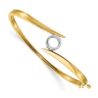 14K Two-tone Holds 1 Carat 6.5mm Round Stone Hinged Oval Bangle Bracelet Mounting view 3