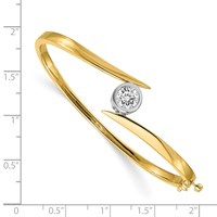 14K Two-tone Holds 1 Carat 6.5mm Round Stone Hinged Oval Bangle Bracelet Mounting view 2
