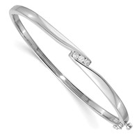 14K White Gold Complete 3-Stone 0.12 Carat VS Diamond Hinged Oval Bangle Bracelet view 1