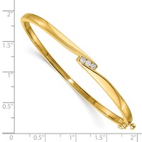 14K Complete 3-Stone 1 8 Carat a Diamond Hinged Oval Bangle Bracelet view 2