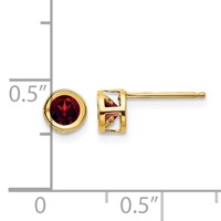 14K 4mm Yellow Gold Round Bezel January Garnet Post Earrings view 4