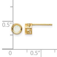 14K 4mm Yellow Gold Round Bezel October Opal Post Earrings view 4