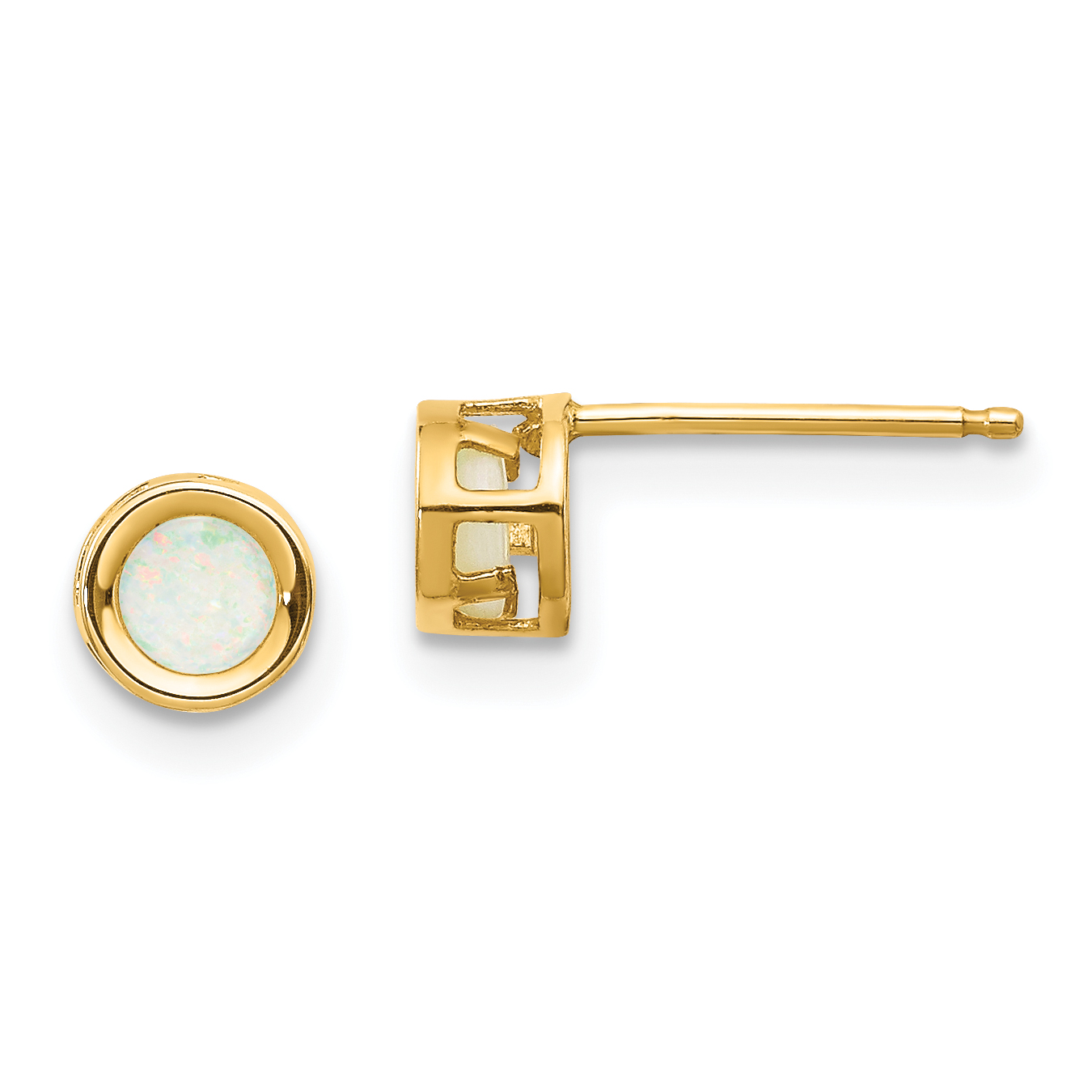 14k 4mm Round Bezel October/Opal Post Earrings (XBE10)