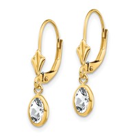 14K Yellow Gold 6x 4 Oval Bezel April White Topaz Leverback Earrings view 2