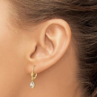 14K Yellow Gold 6x 4 Oval Bezel April White Topaz Leverback Earrings view 3