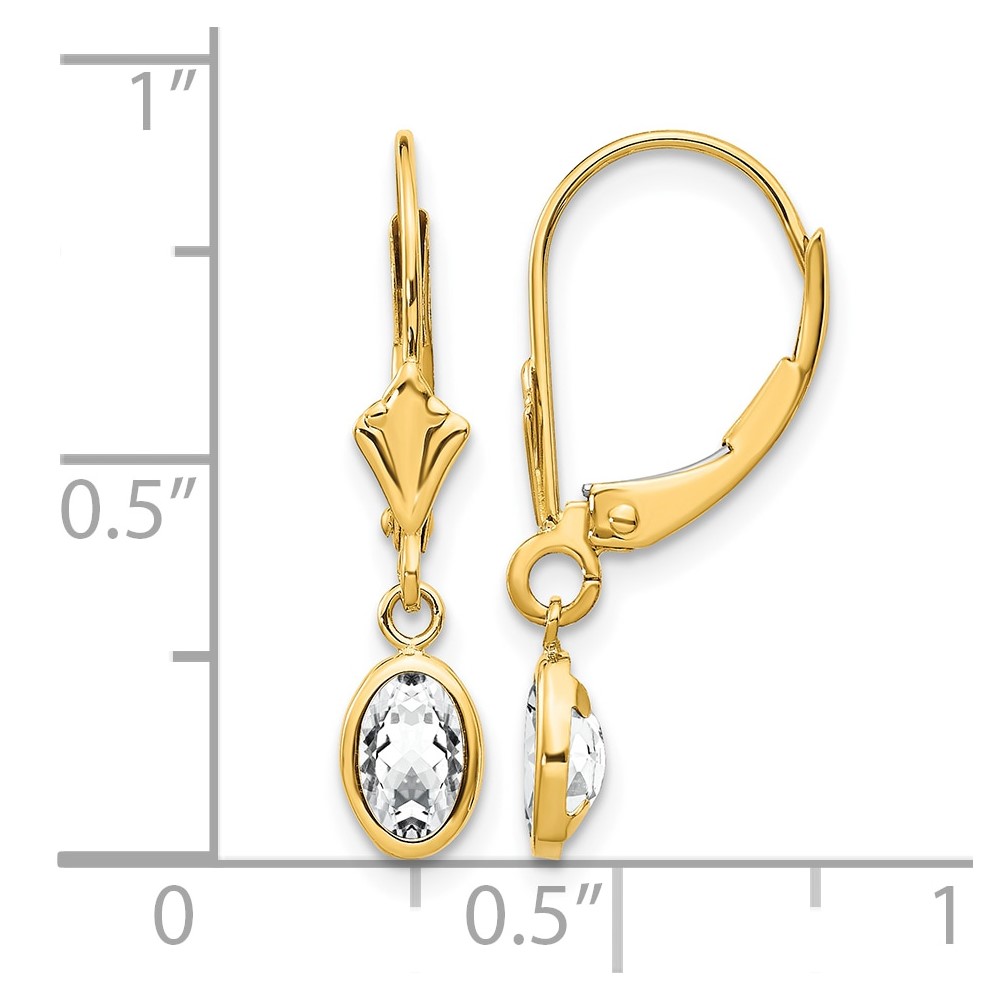14k 6x4 Oval Bezel April/White Topaz Leverback Earrings (XBE100)