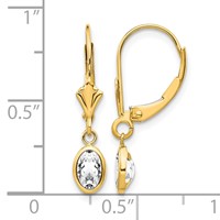 14K Yellow Gold 6x 4 Oval Bezel April White Topaz Leverback Earrings view 4