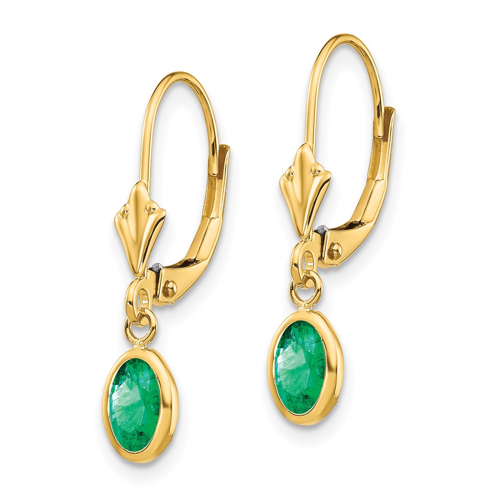 14k 6x4 Oval Bezel May/Emerald Leverback Earrings (XBE101)