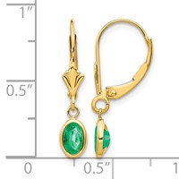 14K Yellow Gold 6x 4 Oval Bezel May Emerald Leverback Earrings view 4