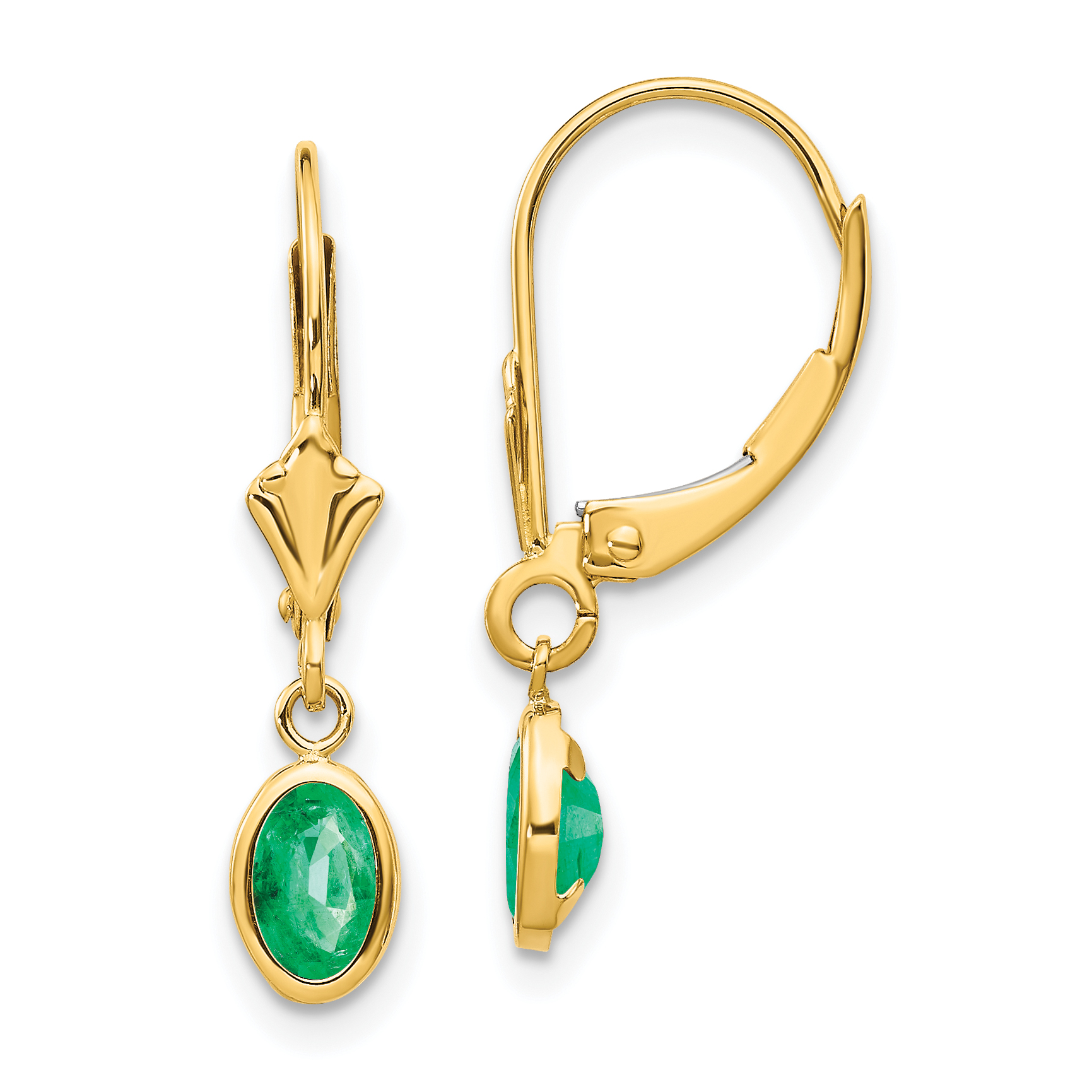 14k 6x4 Oval Bezel May/Emerald Leverback Earrings (XBE101)