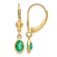 14K Yellow Gold 6x 4 Oval Bezel May Emerald Leverback Earrings view 1