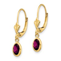14K Yellow Gold 6x 4 Oval Bezel June Rhodolite Garnet Leverback Earrings view 2