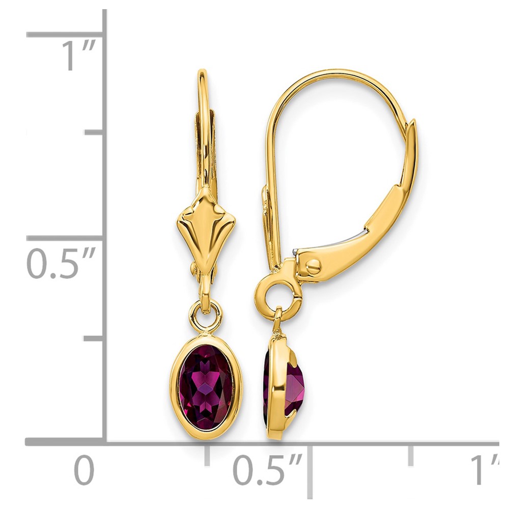 14k 6x4 Oval Bezel June/Rhodolite Leverback Earrings (XBE102)