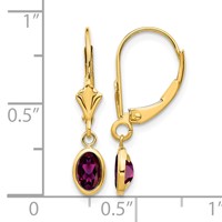 14K Yellow Gold 6x 4 Oval Bezel June Rhodolite Garnet Leverback Earrings view 4