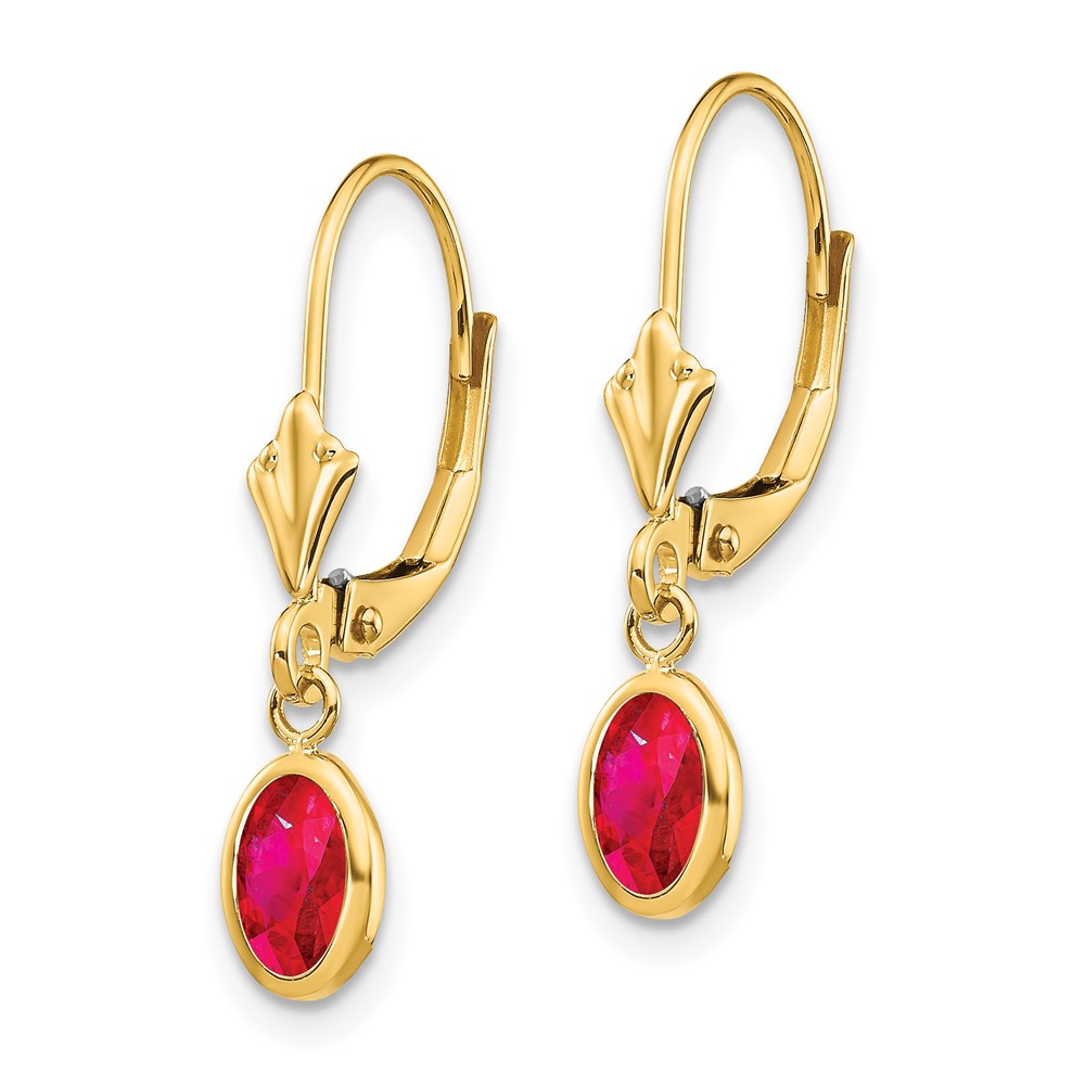 14k 6x4 Oval Bezel July/Ruby Leverback Earrings (XBE103)