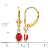 14K Yellow Gold 6x 4 Oval Bezel July Ruby Leverback Earrings view 4