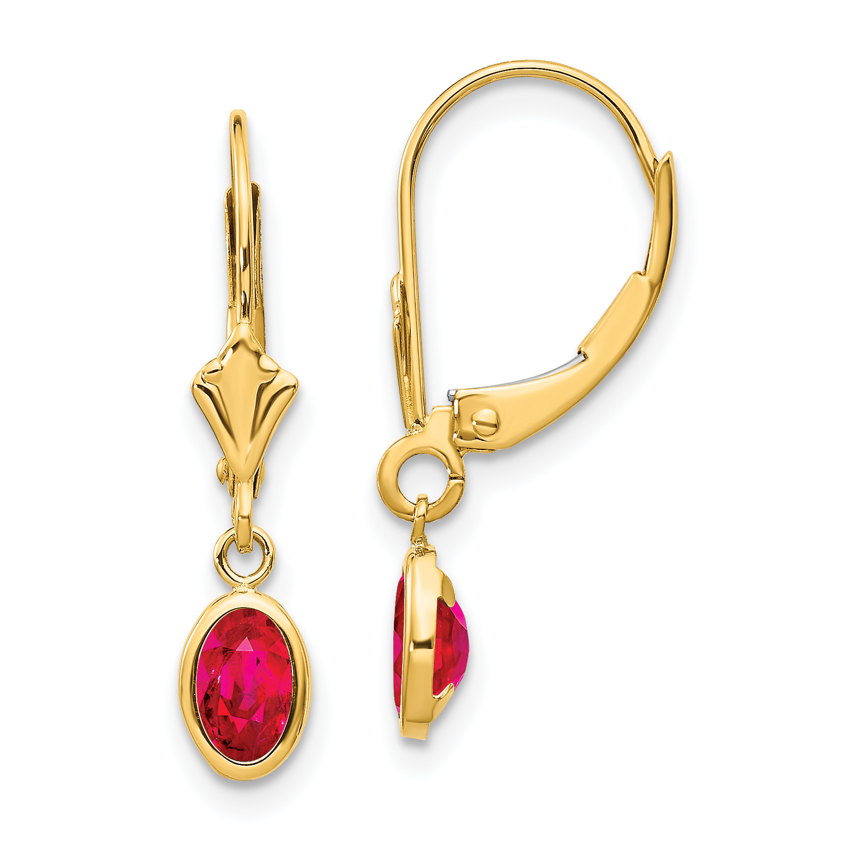 14k 6x4 Oval Bezel July/Ruby Leverback Earrings (XBE103)