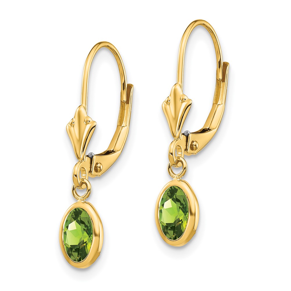 14k 6x4 Oval Bezel August/Peridot Leverback Earrings (XBE104)