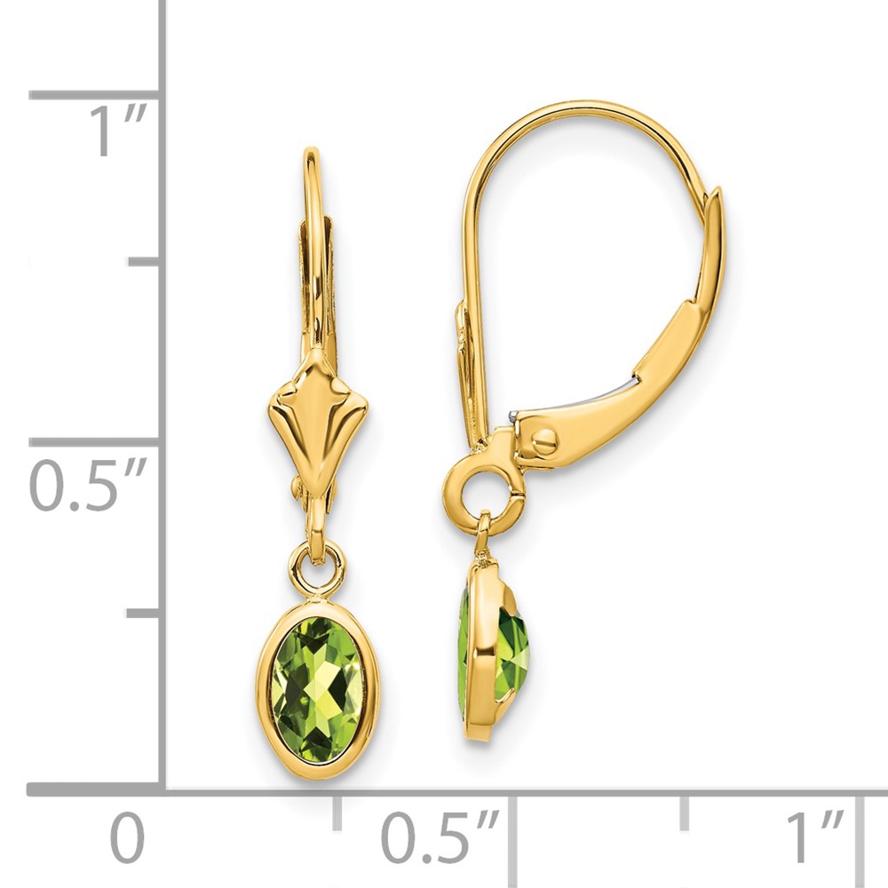 14k 6x4 Oval Bezel August/Peridot Leverback Earrings (XBE104)